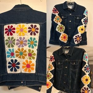 Blue Denim Jacket with Colorful Crochet custom made